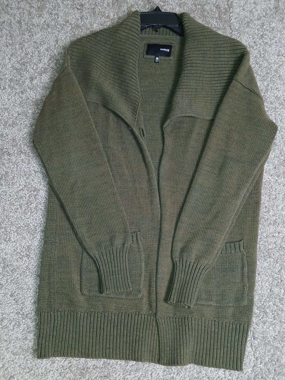 Hurley Cardigan Mojave Olive Green Shawl-Collar Knit Cardigan for Women Medium
